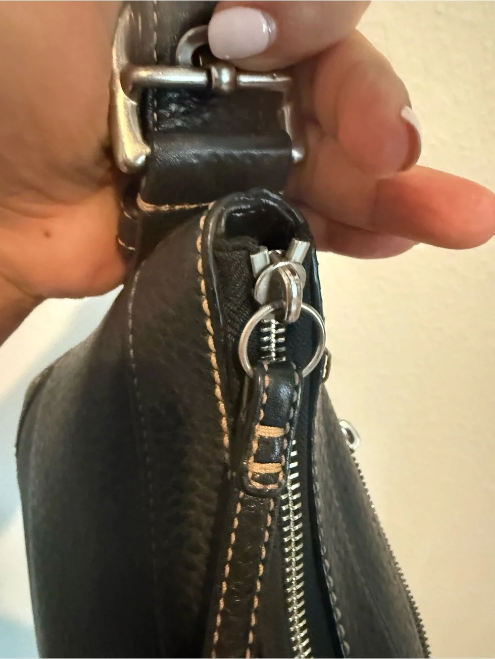 Coach F12321 Black Pebbled Leather Shoulder Bag with Silver Hardware
